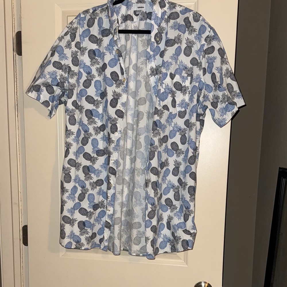 Blue and White Pineapple Print Shirt